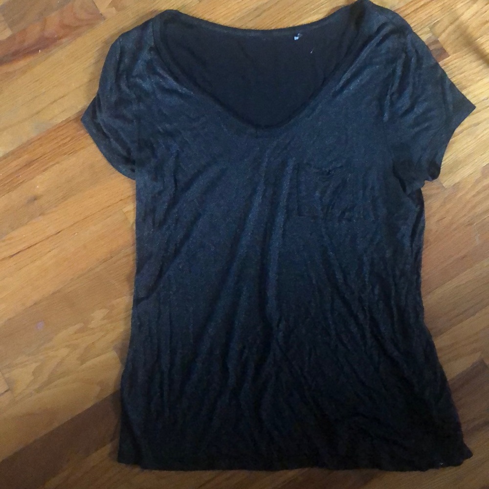 Black v-neck, slight shimmer